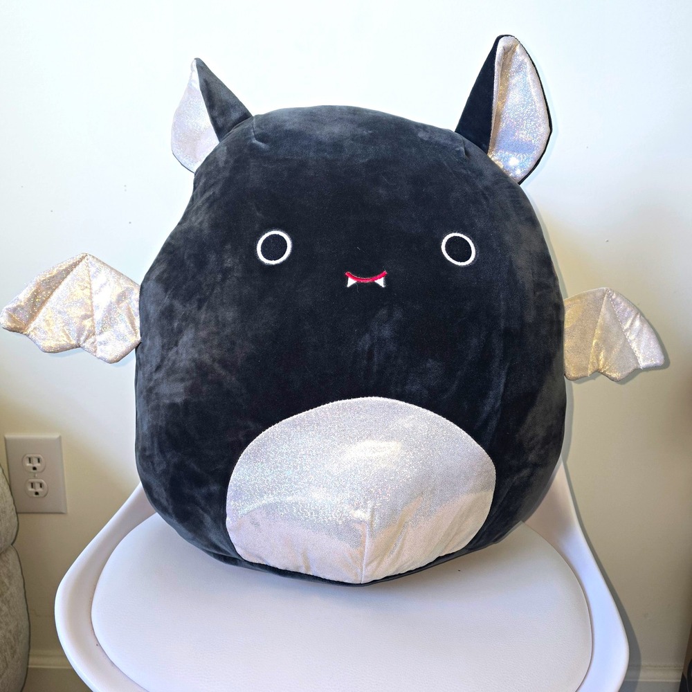 Squishmallow Emily the Bat 16" NWT Halloween Plush Sparkly Silver Tummy 2022 OG